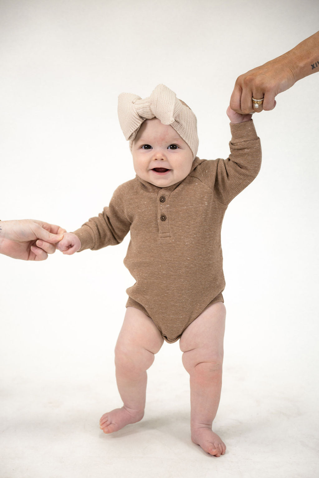 Cinnamon Waffle Knit Hooded Bodysuit