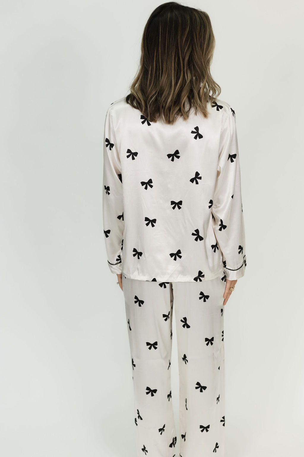 Ivory Bow Satin Pajama Set