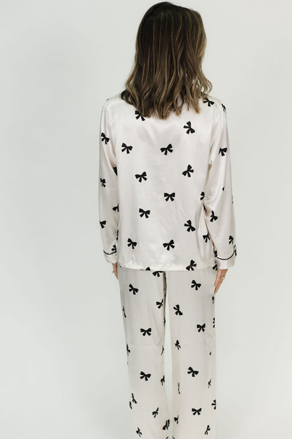 Ivory Bow Satin Pajama Set