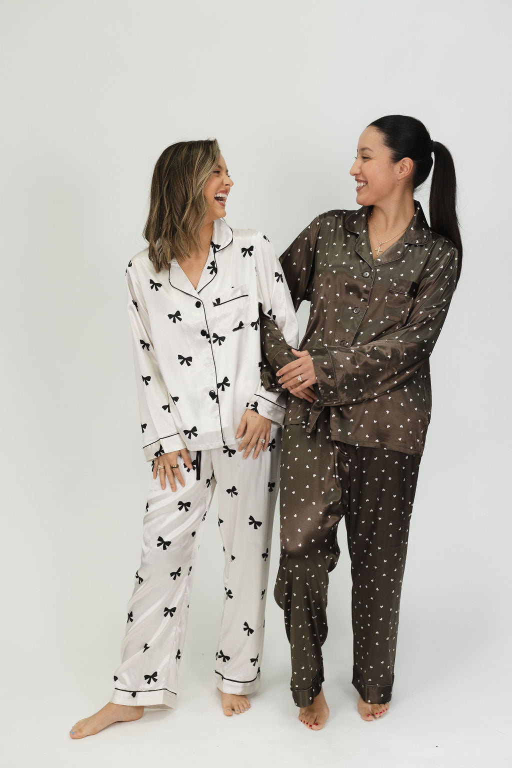 Ivory Bow Satin Pajama Set
