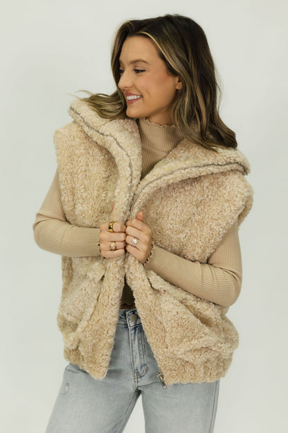 Faux Fur Love Tree Hooded Vest Hooded Jacket Love Tree Fuzzy