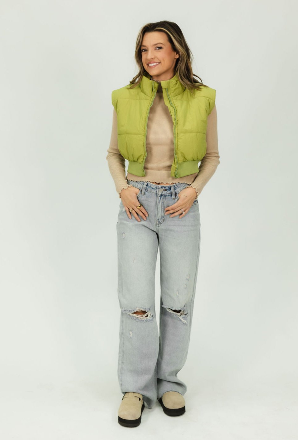 Zip Up Cropped Puffer Vest