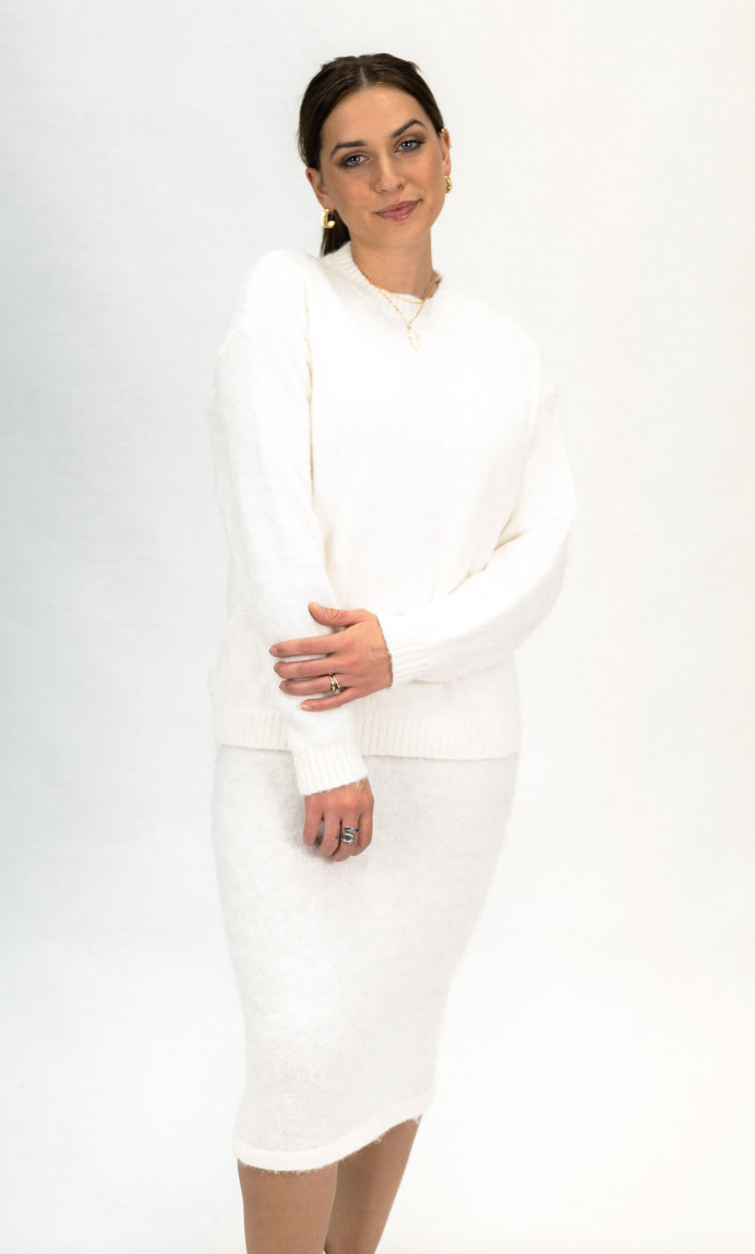 Cream Knit Dress with Oversized Sweater