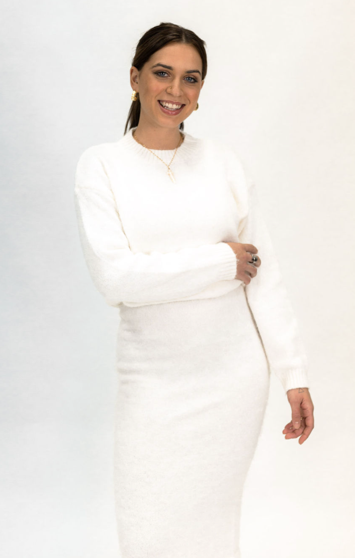 Cream Knit Dress with Oversized Sweater