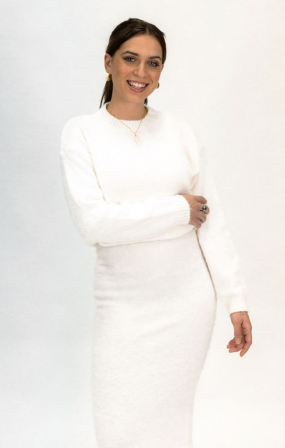 Cream Knit Dress with Oversized Sweater